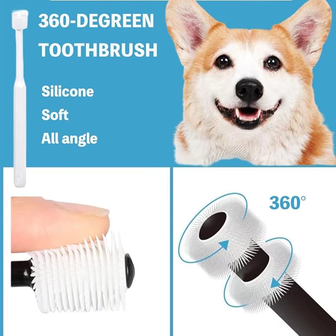 8 Pack Small Dog & Cat Toothbrush Kit, 360º Pet Toothbrush/Mini Head/Dual Head / 10000 Ultra-Soft Bristles Tooth Brush/Finger Toothbrushs for Cat Kitten Doggie Dental Care, Oral Hygiene-PawvioPets