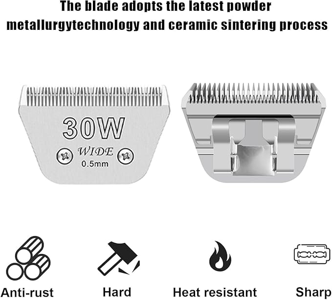 2PCS 30W Wide Blades for Dog Grooming Blades Compatible with Andis,Oster A5,Wahl km10 Dog Clippers,Size-#30W, 1/50 Inch Cut Length (0.5mm) (2pcs #30W)-PawvioPets