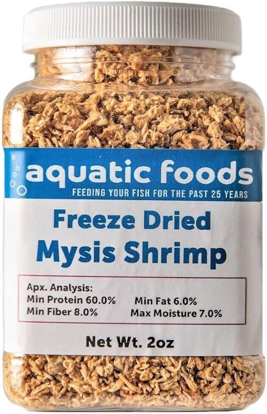 Aquatic Foods Inc. Mysis Shrimp-Freeze Dried Floating Small Mysis Shrimp for All Tropical Fish, Marines, Baby Turtles, Baby Koi & Ponds…2oz Small Jar-PawvioPets