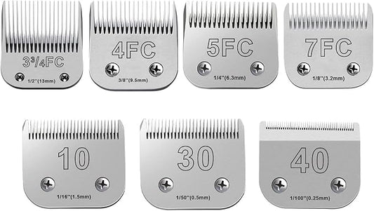 7PCS Dog Grooming Blades Compatible with Andis Dog Clippers,Dog Clipper Blades Compatible with Oster A5,Wahl km10 Dog Clippers for Animal Dog Cat Horse,Stainless-Steel Blade Sharp-PawvioPets