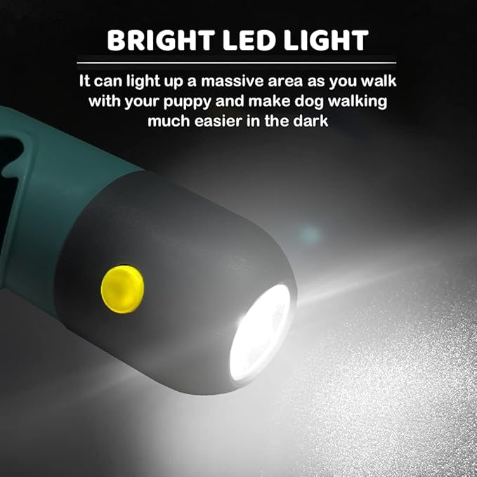 Dog Poop Bag Dispenser with Built-in LED Flashlight and Metal Clip for Leash, Pet Waste Bag Holder, Dog Walking Accessory (Cystal Blue)-PawvioPets