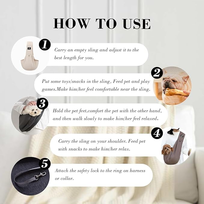 Dog & Cat Carrier Sling, Adjustable Soft Padded Shoulder Puppy Carrier, Hands-Free Dog Carrier Bag with Double Safety Buckles Premium Material for Outdoor Travel (Light Gray, M)-PawvioPets