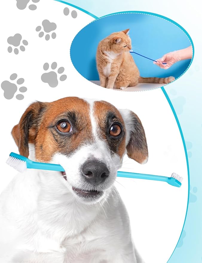 Brand Name 100pcs Double Headed Soft Bristle Toothbrush Brush Kit - Long Handle for Dogs, Cats & Pets - Blue-PawvioPets
