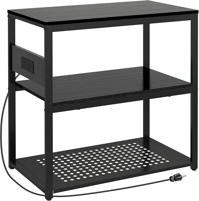 20-29 Gallon Fish Tank Stand with Power Outlets, 3-Tier Metal Aquarium Stand, Breeder Reptile Tank Stand with Shelf for Home Office, 660LBS Capacity, 29.5 x 15.8 x 30.1 inches, Black-PawvioPets