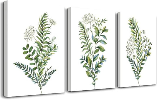 3 Pieces Framed Wall Art for Living Room Bathroom Wall Decorations Kitchen Wall decor Canvas Print decor modern Simple Bedroom Home Decoration Green leaves Poster wall paintings-PawvioPets