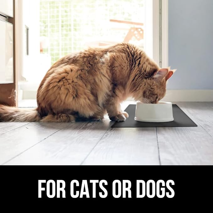 GORILLA GRIP 100% Waterproof Raised Edge BPA Free Silicone Pet Feeding Mat, Dog Cat Food Mats Contain Spills Protects Floors, Placemats for Cats and Dogs Water Bowl, Pets Accessories 16x10, Charcoal-PawvioPets