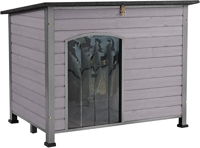 Aivituvin Large Dog House Outdoor Indoor Weatherproof Dog House for Small & Medium & Large Dogs with Unique All-Around Iron Frame＆Raised Feet（Grey）-PawvioPets