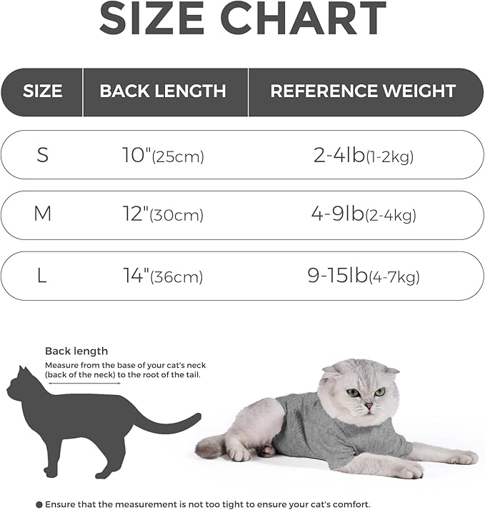 Dotoner Cat Surgery Recovery Suit for Female Male Anti-Licking Pet Surgical Pajamas Long Sleeve Prevent Shedding Cat Spay Recovery Suit&E Collar Alternative Bodysuit for Cats-PawvioPets