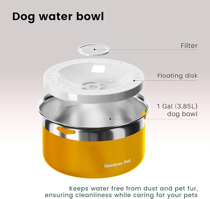 Gardner Pet Dog Bowls 1 Gallon (3.85L) Stainless Steel No Spill Dog Water Bowl, Slow Water Feeder Metal Bowls, Spill Proof Water Dispenser for Large Dogs, Promotes Healthy Hydration-PawvioPets