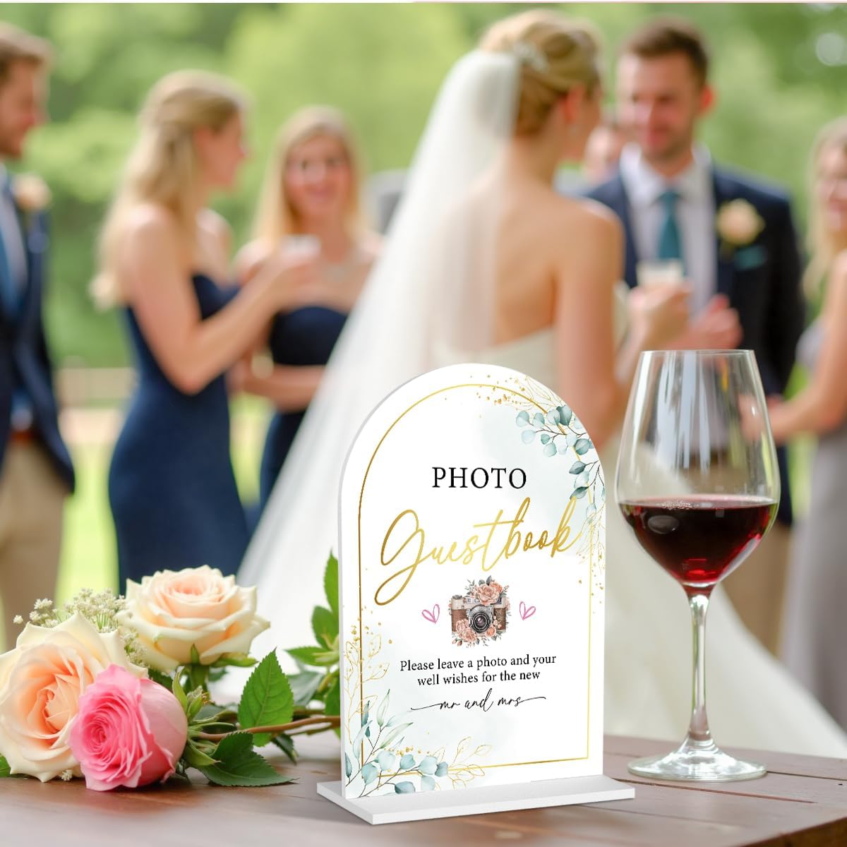 Acrylic Wedding Sign for Ceremony & Reception - 5x7 Inch White Guest Book, Photo Guest Book, Cards & Gifts - Wedding Decor Bundle