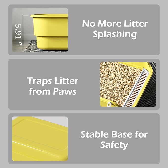 Extea Large Cat Litter Box with High Sides,Cat Boxes for Indoor Cats,Cat Litter Pan for Kitty,Litter Box with Low Entry,Easy to Clean,Anti-Splashing,23.6" x15.7" x6.2" (White)-PawvioPets