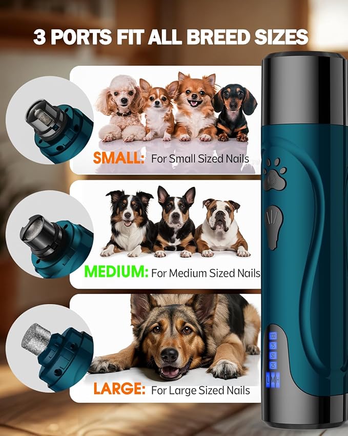 Dog Nail Trimmers and Dog Nail Clippers Kit, Whisper Quiet Electric Grinder with Light, for Small, Medium, Large Dogs, Cats Toenail Grooming, 3 Speeds-PawvioPets