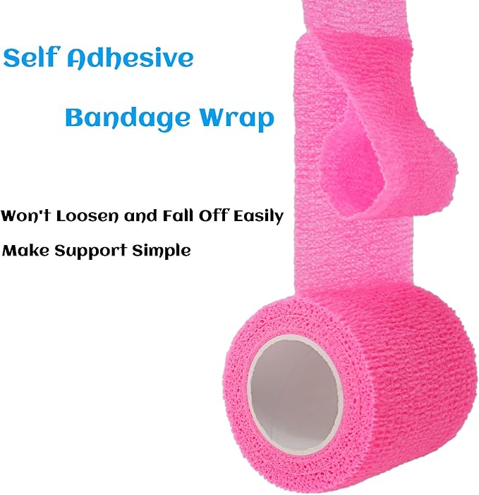 24 Rolls Pink Elastic Self Adhesive Bandage Wrap, Breathable Flexible Fabric Non Woven Cohesive Bandage, Ankle Sprains Swelling Medical First Aid Sports Athletic Tape, Dogs Pet Vet Wrap 2 in x 5 Yards-PawvioPets