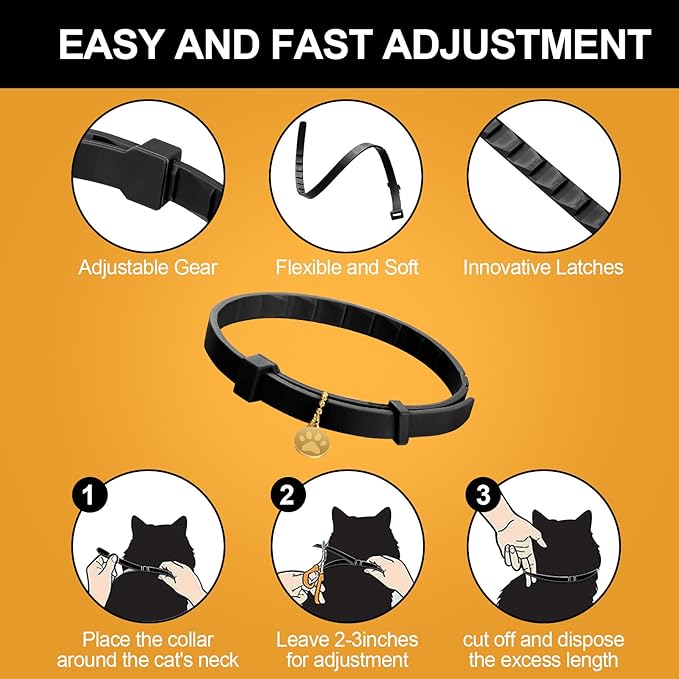 4 Pcs Cat Calming Collar Adjustable Lavender Scent Relaxing Cat Collar with 2 Pendant for Puppies Reduce Stress Aggression Anxious, up to 15 Inches(Black)-PawvioPets