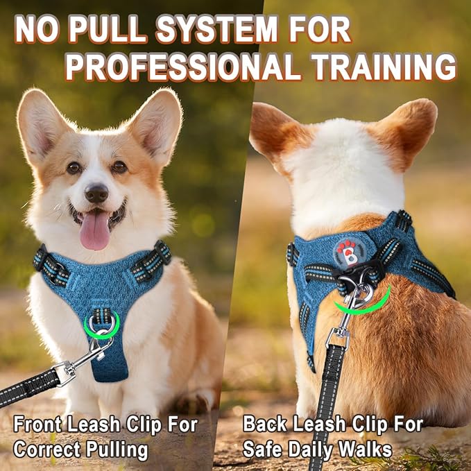 BARKBAY Dog Harness, Reflective Adjustable Puppy No Pull Harness, Breathable Soft, X-Small, Blue/Black-PawvioPets