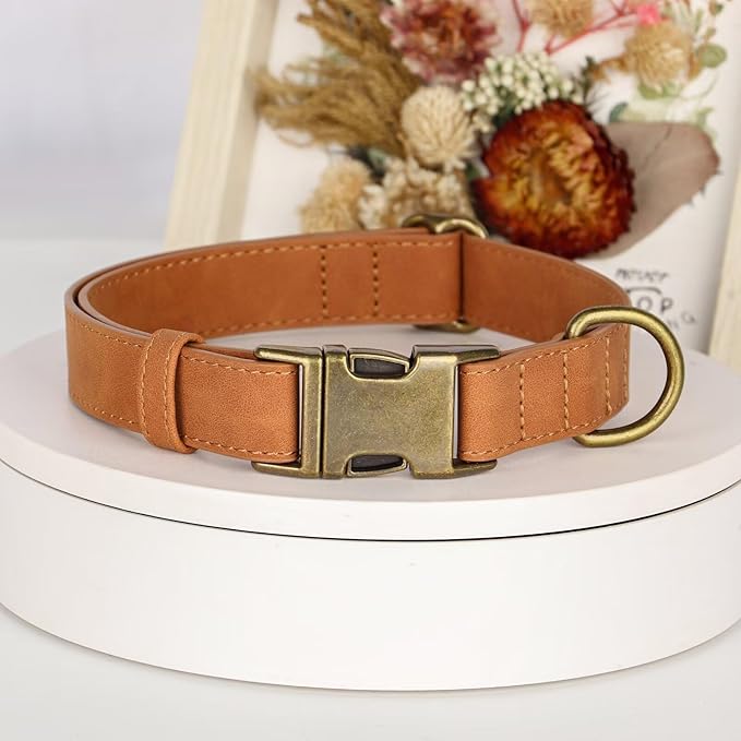Didog Soft PU Leather Dog Collar, Stylish Quick Released Dog Collars for Large Dogs, Easy Clean Adjustable Pet Collar for Daily Walking, Light Brown, XL Fit 17-27" Neck-PawvioPets