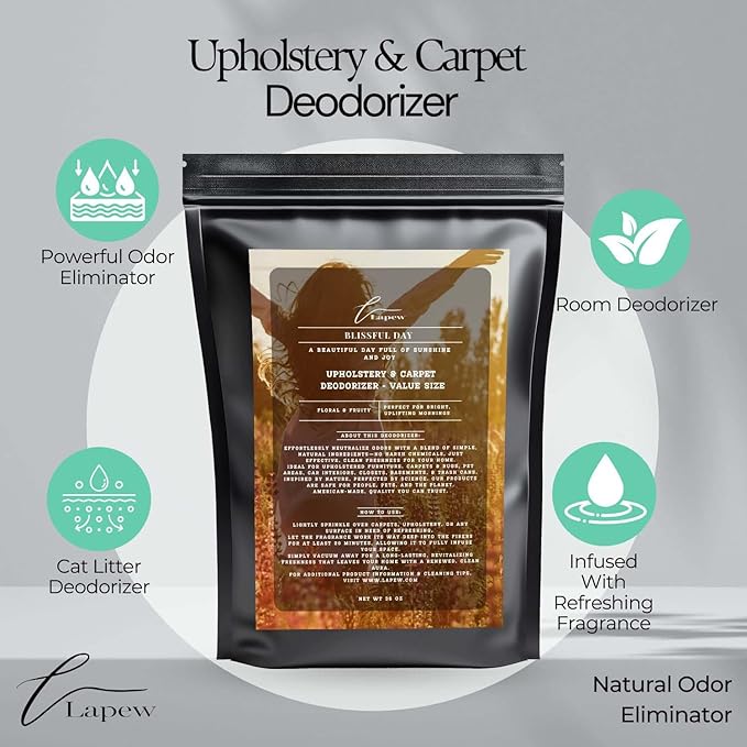 Blissful Day Carpet Freshener Powder Refill 36 oz | Powerful Odor Eliminator for Home | Upholstery Deodorizer | Carpet Deodorizer | Pet Urine | Cat Litter Box | Beautiful Day Fragrance-PawvioPets