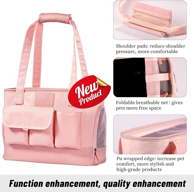 Dog Carrier, Cat Carrier, Pet Carrier, Foldable Waterproof Premium PU Leather Oxford Cloth Dog Purse, Portable Tote Bag Carrier for Small to Medium Cats and Small Dogs (Pink)-PawvioPets