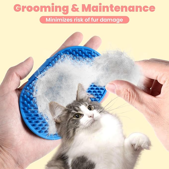 4Pcs Silicone Cat Grooming Brush Set, Multi-Functional Cat Self Groomer for Indoor Cats, Wall Mounted Face Scratchers, Grooming Strap Pad for Sofa & Chair Legs (Blue, Red)-PawvioPets