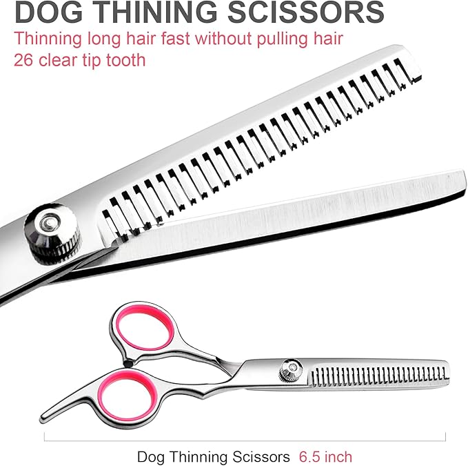 Dog Grooming Kit with Safety Round Tips Stainless Steel Professional Dog Shears Set - Thinning, Curved Scissors and Comb for Cat Pet-PawvioPets