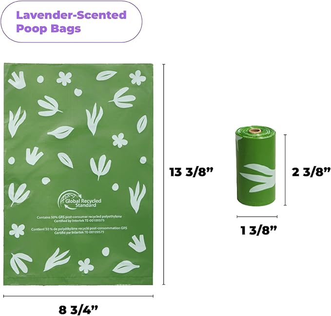 Best Pet Supplies Poop Bags for Dogs, 50% Post-Consumer Recycled Content dog waste bags on rolls, fits all poop bag holders for leashes - 300 Count, Green, Lavender Scented-PawvioPets