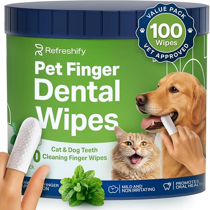 Dog Teeth Cleaning Wipes - 100 Value Pack - Fresh Mint Dog Dental Wipes, Vet Formulated Pet Teeth Cleaning Finger Wipes for Dogs & Cats – Effective Dog Teeth Cleaning, Plaque & Tartar Solution-PawvioPets