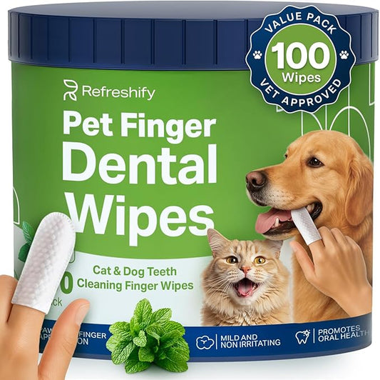 Dog Teeth Cleaning Wipes - 100 Value Pack - Fresh Mint Dog Dental Wipes, Vet Formulated Pet Teeth Cleaning Finger Wipes for Dogs & Cats – Effective Dog Teeth Cleaning, Plaque & Tartar Solution-PawvioPets