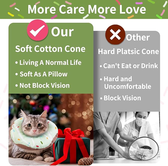 Cat Cone Collar Soft, Waterproof Cat Recovery Collars Spay Cones to Stop Licking Cute Donut E Collar After Surgery Anti-Lick Wound Healing Safety Elizabethan Collar for Kittens (Donut Green, Small)-PawvioPets