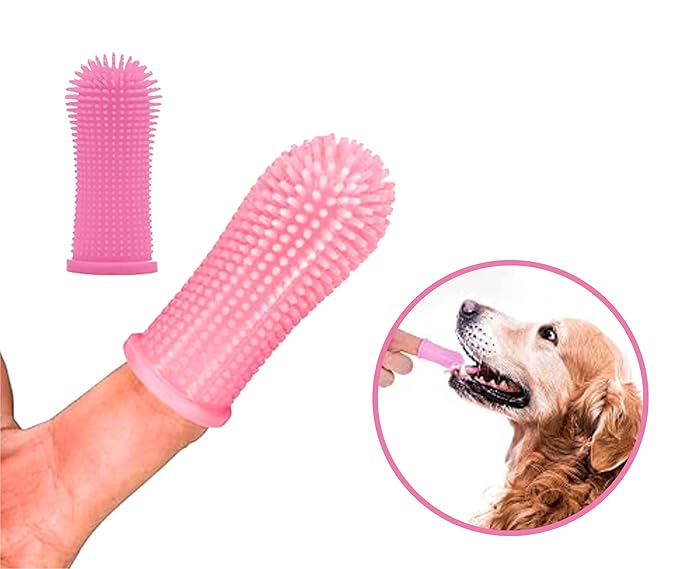 3-in 1 Dog & Cat Grooming Supplies- Self-cleaning Slicker Brush, Deshedding Rake Comb, And Finger Toothbrush For Dogs & Cats | Perfect For Pet Grooming Kit, Dematting And Dental Tool (pink)-PawvioPets