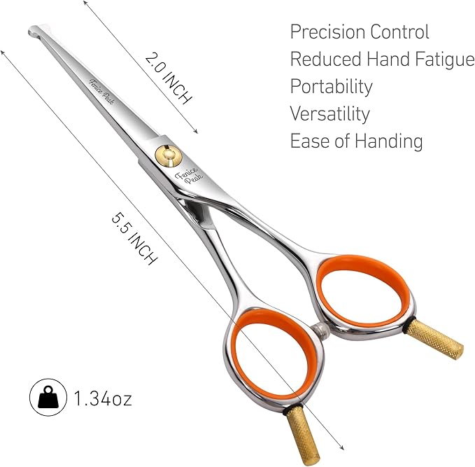 Fenice Peak 5'' Small Straight Scissors Lightweight Dog and Cat Grooming Scissors with Safety Round Tip JP440C Stainless Steel Sharp Blades for Body Facial Nose Ear and Paw Hair Easy Use-PawvioPets