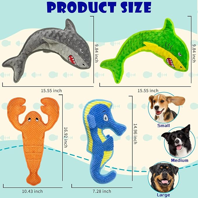 Dog Toy Squeak No Stuffing Toys, 4-Pack Toys for Small Medium Large Breed, Puppy Teething Interactive Toy to Keep Them Busy, Best Christmas Birthday Gift-PawvioPets