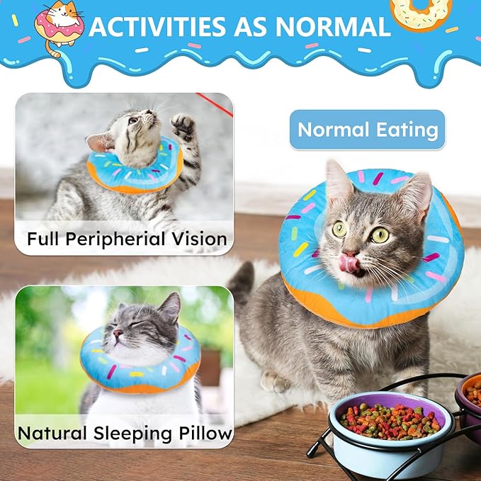 Cat Cone Collar Soft, Cat Recovery Collar for Wound Healing Cute Donut Adjustable Kitten Cones to Stop Licking Comfortable Lightweight Neck Elizabethan Collars for Cats Kittens After Surgery-PawvioPets