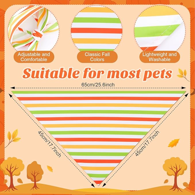 48 Pieces Fall Dog Bandanas Bulk Colorful Autumn Bandanas for Dogs with Polka Dot Stripe Wave Patterns for Pets Doggies Fall Autumn Thanksgiving Party Costume Accessories-PawvioPets