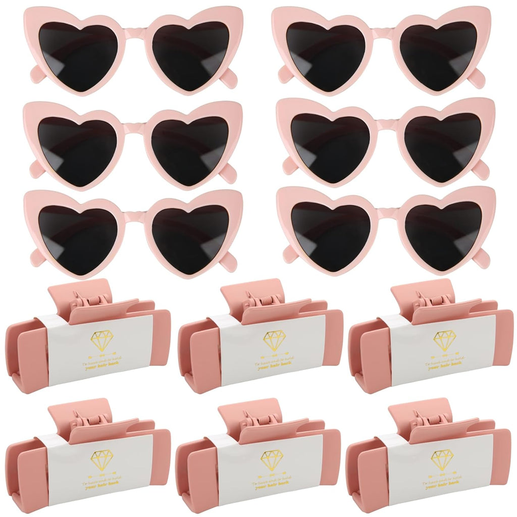 12pcs Bridesmaid Proposal Gifts 4.1inch square Bachelorette Claw Clips Sunglasses set of 12 Girls Trendy Cute Hair Clips for Wedding Party Favors(Pink 12pcs)