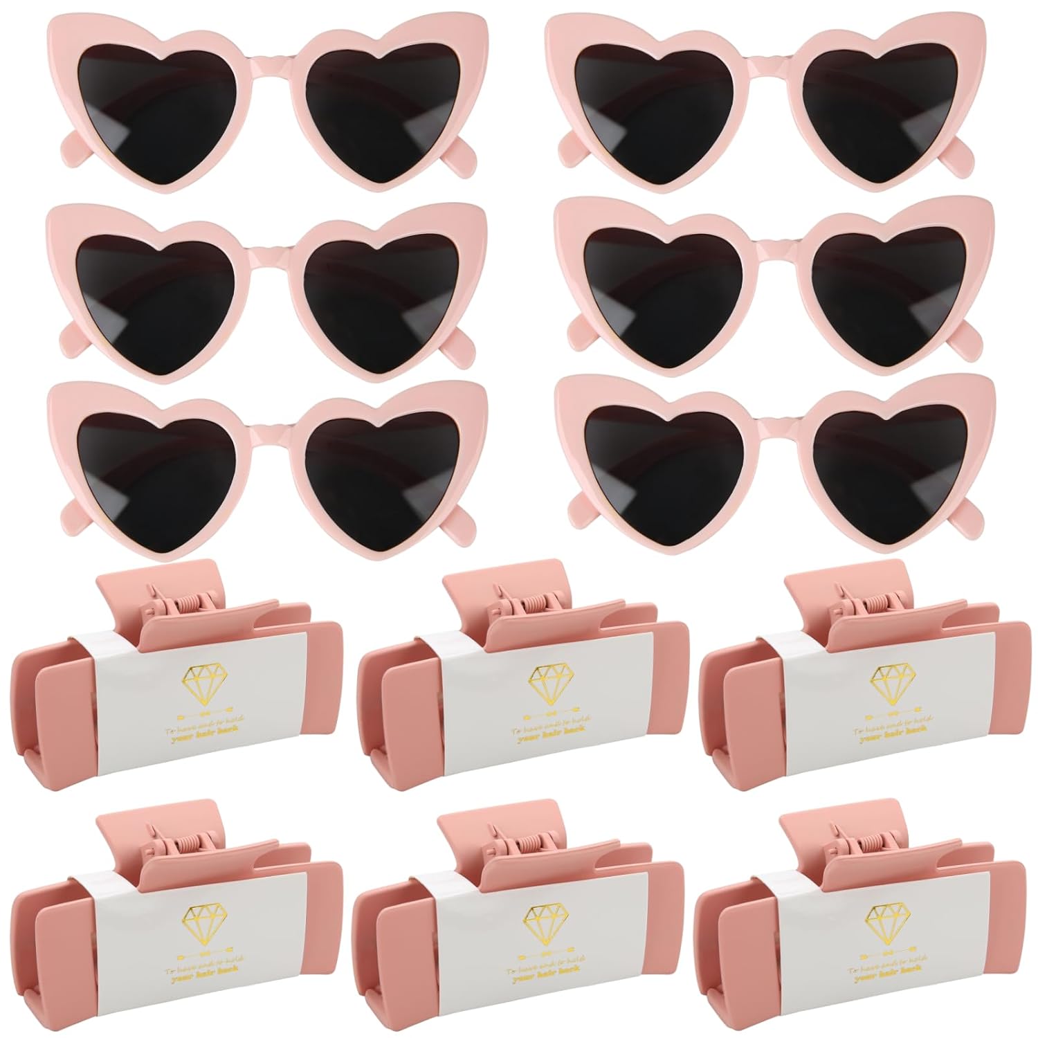 12pcs Bridesmaid Proposal Gifts 4.1inch square Bachelorette Claw Clips Sunglasses set of 12 Girls Trendy Cute Hair Clips for Wedding Party Favors(Pink 12pcs)