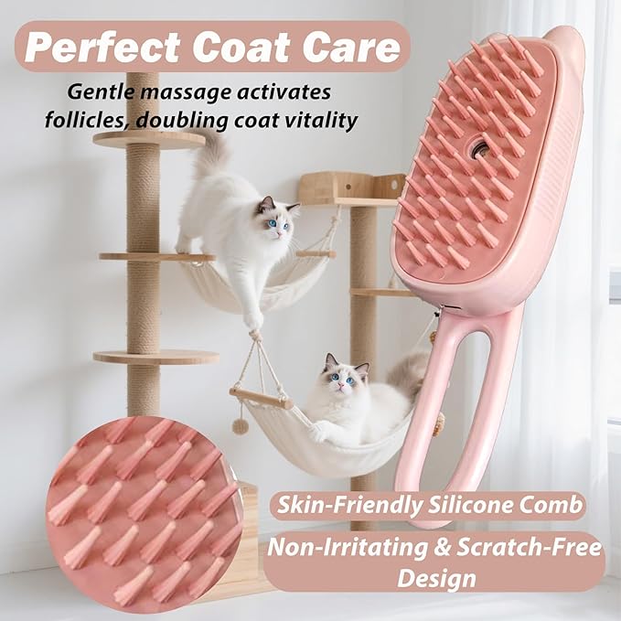 4 in 1 Cat Steam Brush Rechargeable Anti-Static Pet Spray Hair Removal Comb for Shedding and Grooming Multi-functional Pet Massage Brushes for Cats Dogs Small Animals-PawvioPets