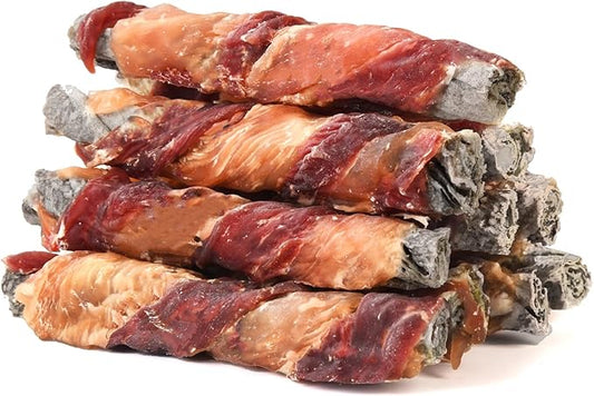 Dog Treats Chicken Duck Wrapped Cod Skin Sticks, Rawhide-Free, Grain-Free Dog Chewy Treats for Healthy Teeth and Coat,Training Treats for Small Medium Large Dogs, 9-10 Counts-PawvioPets