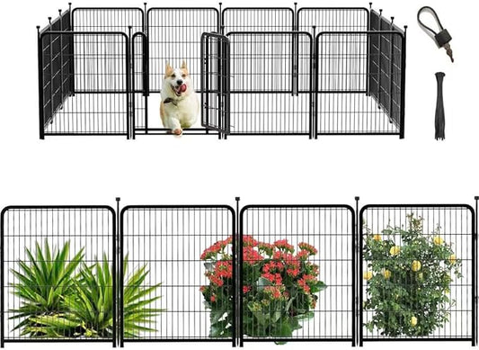 Dog Playpen 48 inch(H) 8 Panels Total 17.7 Ft(L) Dog Fence Outdoor for Yard. Wide Door Low Threshold，Metal Dog Pen Heavy Duty Pet Puppy Exercise Pen for Rv Camping Garden Yard-PawvioPets