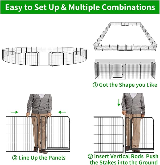 Dog Playpen Outdoor Extra Wide 32 Panels Heavy Duty Dog Fence 32" Height Anti-Rust with Doors Portable for RV Camping Yard, Total 84FT, 561 Sq.ft, Snowy Black-PawvioPets