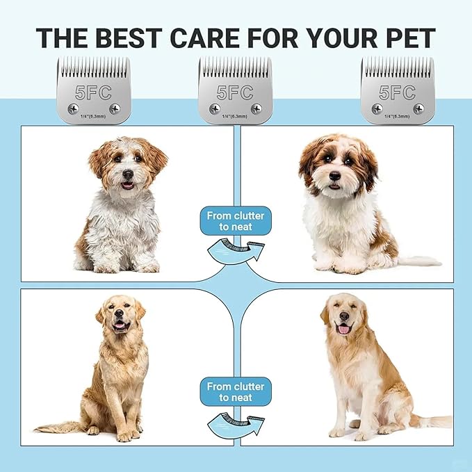 3pcs 5FC Blades for Dog Grooming Blades Compatible with Andis,Oster A5,Wahl km10 Dog Clippers,Size-#5FC, 1/4-Inch Cut Length (6.3mm) (3pcs #5FC (6.3mm))-PawvioPets