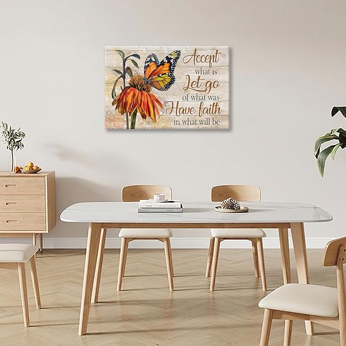 Farmhouse Butterfly Bathroom Pictures Wall Art, Rustic Floral Country Bathroom Wall Decor, Daisy Inspirational Framed Painting Canvas Artwork for Bedroom Living Room Decorations 24"L x 16"W-PawvioPets