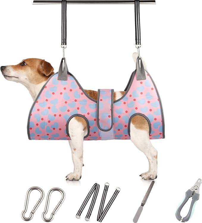 Dog Grooming Hammock for Small Dogs & Cats, Dog Grooming Harness for Nail Trimming, Pet Grooming Sling Helper with Nail Clippers/Nail Trimmers-PawvioPets