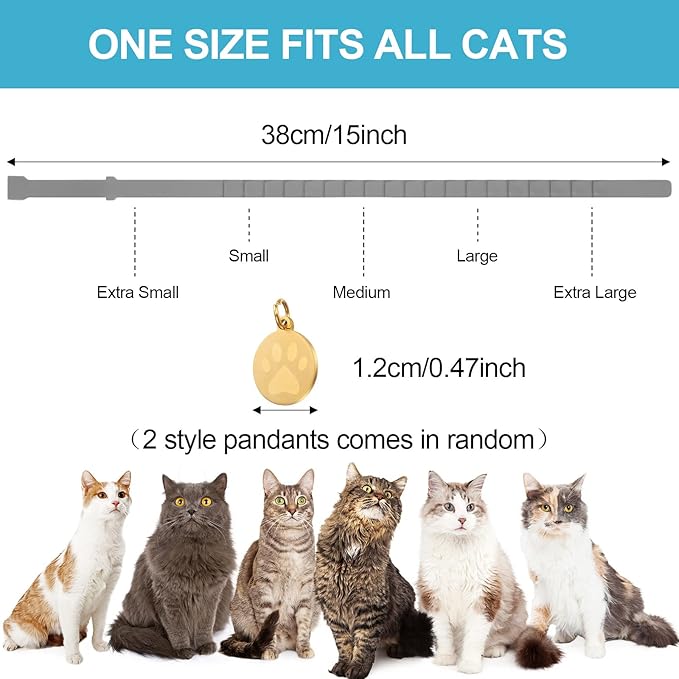 4 Pcs Cat Calming Collar Adjustable Lavender Scent Relaxing Cat Collar with 2 Pendant for Puppies Reduce Stress Aggression Anxious, up to 15 Inches(Grey, Silver)-PawvioPets