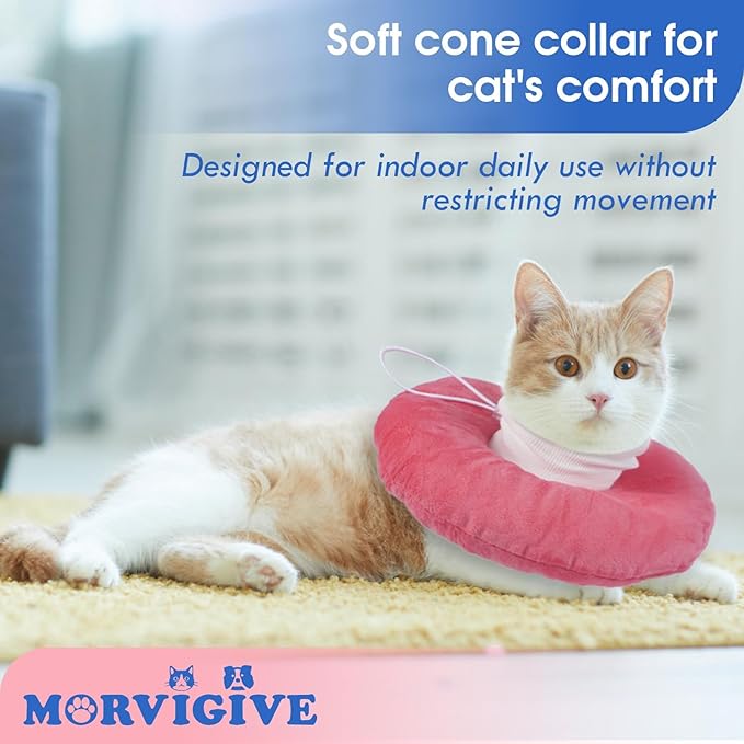 Cat Cones to Stop Licking, Adjustable Neck Soft Elizabethan Collar After Surgery, Comfortable & Lightweight Cute Kitten Donut Collar for Head/Foot Wounds Recovery, Pink Small-PawvioPets