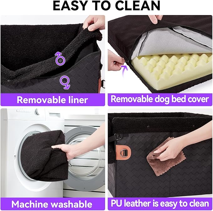 Dog Car Seats for Small Medium Dogs,PU Leather Car Seat Boosters,Foldable Puppy Cat Carseats (Black, Medium Dog)-PawvioPets