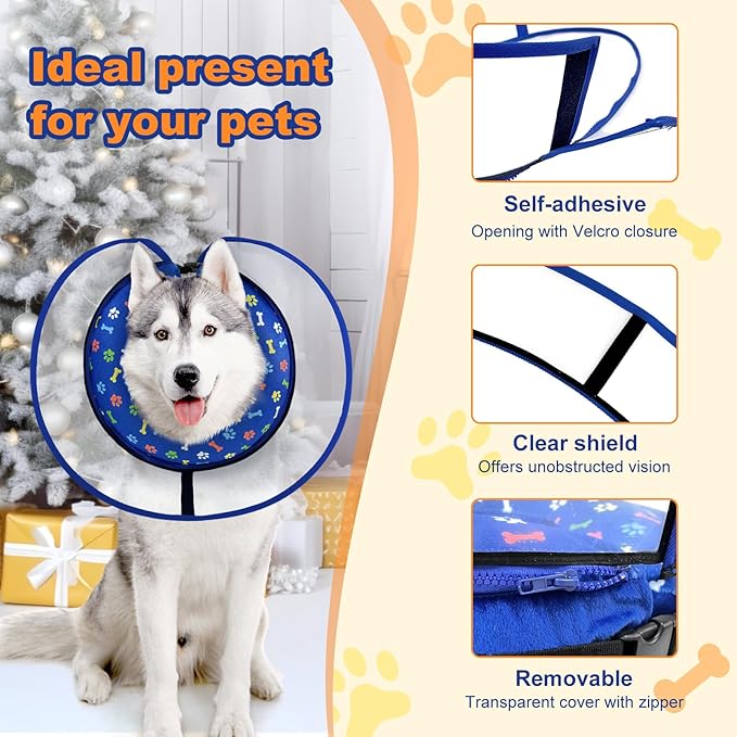 Dog Cone Collar with Enhanced Anti-Licking, Inflatable Dog Cone After Surgery, Adjustable Size with Soft Padding for Small Medium Large Dogs - Blue/M+-PawvioPets
