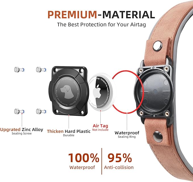 AirTag Dog Collar - Leather Dog Collar with Air Tag Holder | IPX8 Waterproof, Reflective, High - End, Adjustable Soft Padded | Dog GPS Tracker Collars Fit for Medium Large Dogs (Mahogany Brown, L)-PawvioPets
