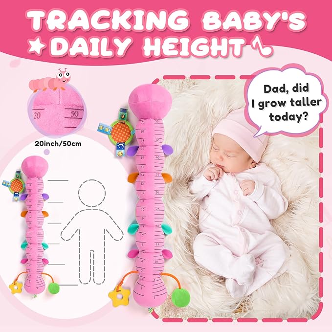 Baby Toys 0-6-12 Months,Musical Caterpillar Stuffed Animals Activity Infant Toys with Crinkle,Rattles,Mirror&Pull String,Muti-Sensory Toys Gifts for Newborn Tummy Time,Candy Pink|Leafy-PawvioPets