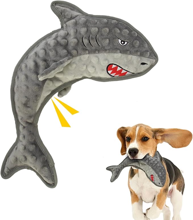 Dog Toy Squeaky Chew Dog Toys No PP-Cotton,no Stuffed for Small, Medium, Large Breed Dogs Interactive Hours of Fun,Gray-Shark-PawvioPets