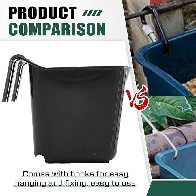 4 Pack 15 Quart Horse Feeders for Stall Hook Over Hanging Fence Hay Feeder Mountable Livestock Plastic Feed Bucket for Farm Stalls Pasture, Stable to Feed Horses Sheep Cattle Cows Etc(Black)-PawvioPets
